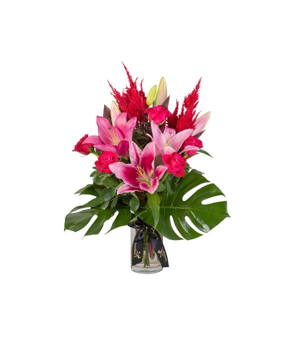Playful Bouquet with oriental lilies and roses