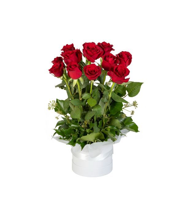 12 Red Roses in hat box