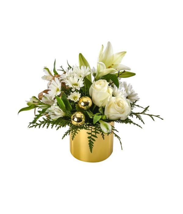 White flowers in golden vase
