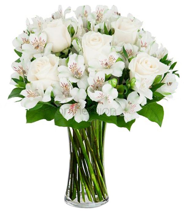 Λευκά Τριαντάφυλλα με Αλστρομέριες