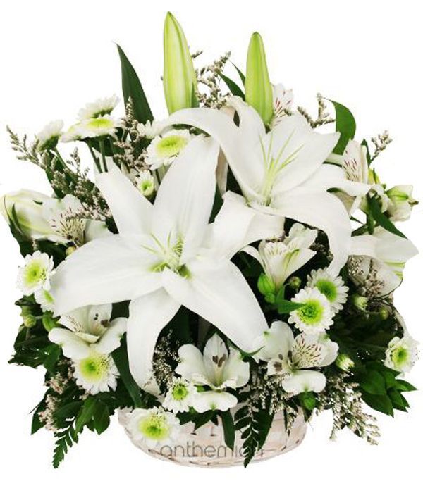 Καλάθι με Λευκά Λουλούδια