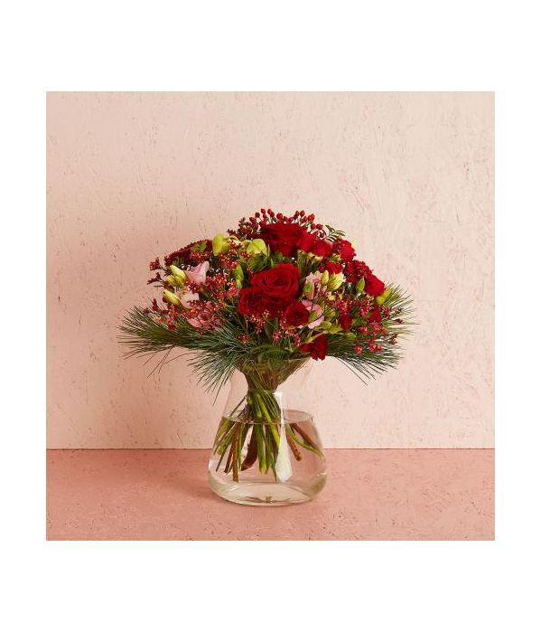 Festive bouquet with red and pink blooms