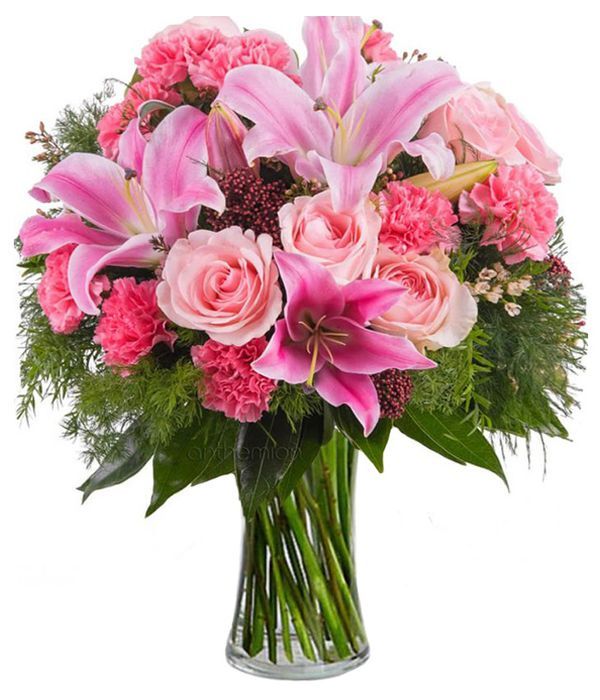 Pink Feast with lilies and carnations