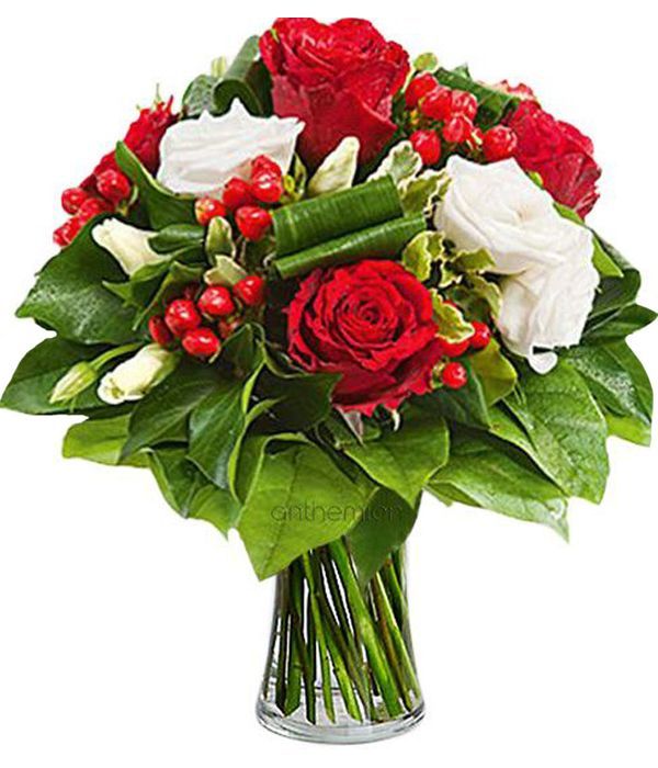 Red Roses with White Eustomas