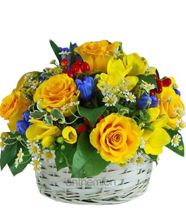Yellow flowers in basket