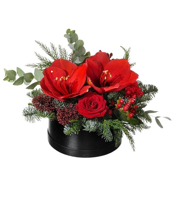 Christmas box with red flowers