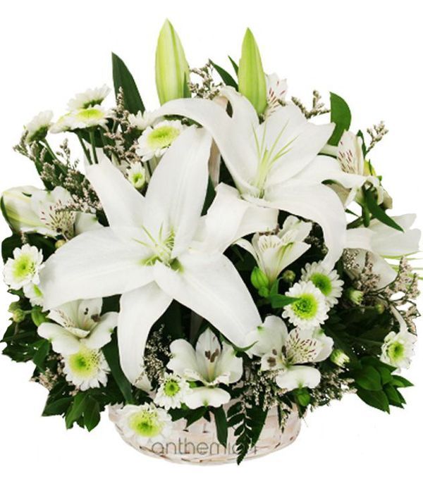 Καλάθι με λευκά λουλούδια