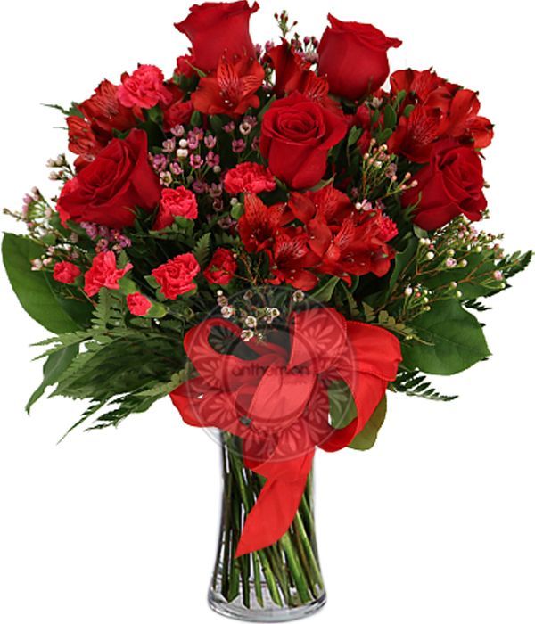Μπουκέτο με κόκκινα τριαντάφυλλα και αλστρομέριες