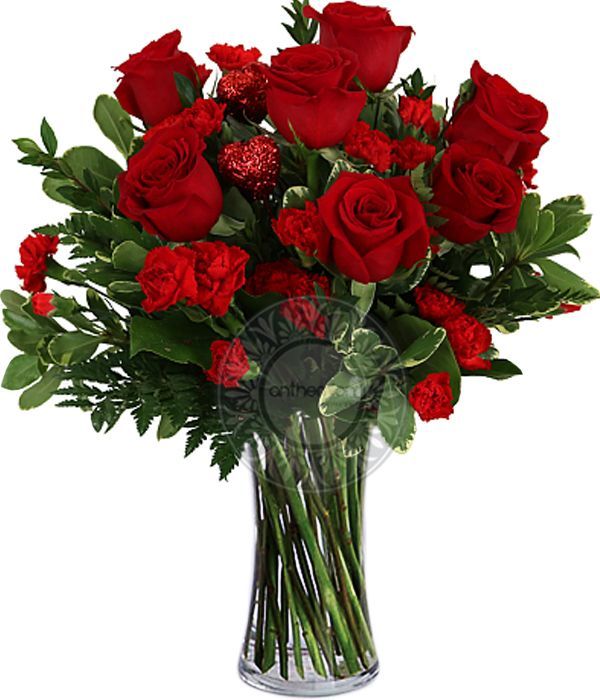 Μπουκέτο με κόκκινα γαρύφαλλα και τριαντάφυλλα