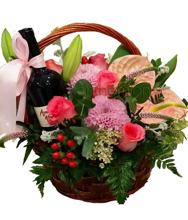 Beautiful floral arrangement and wine 