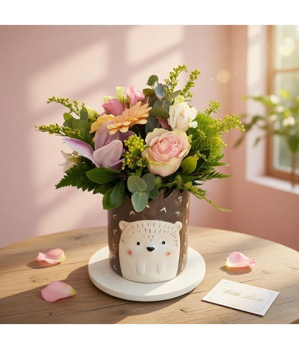Ceramic smiley with pink flowers