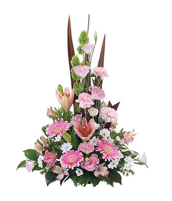 Ψηλή σύνθεση με λευκά και ροζ άνθη