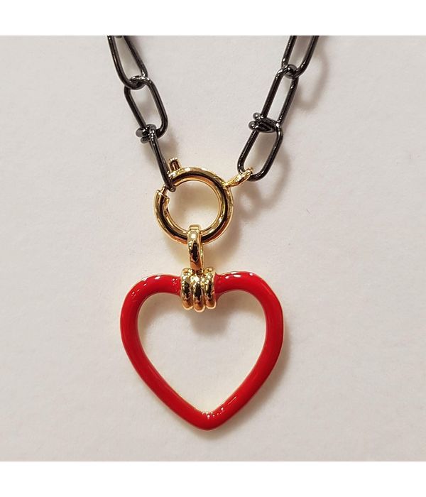 Pendant with red heart and thick chain