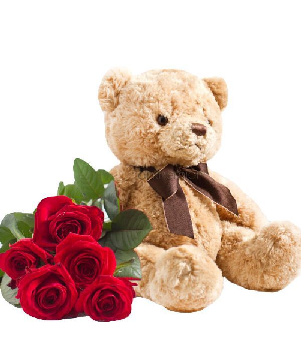 Red roses with teddy bear