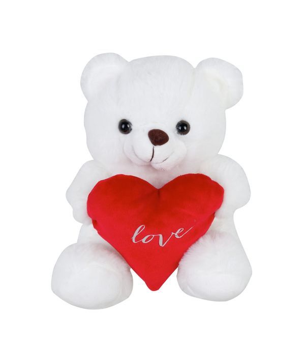 White teddy bear holding a love heart 20cm