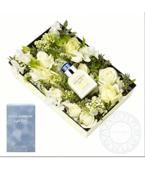 White arrangement and DOLCE&GABBANA Light Blue 30ml for men